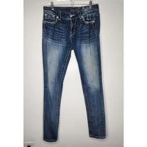 Miss Me Jeans Womens 29 Mid Rise Easy Skinny Distressed Embellished Pockets